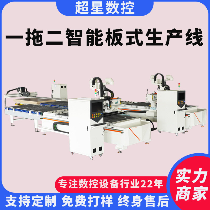 木工板式家具切割下料数控机械设备橱柜门板一拖二智能板式生产线图片