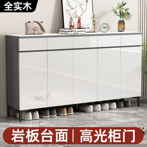 my实木鞋柜家用门口室内入户玄关柜一体大容量多层岩板柜子