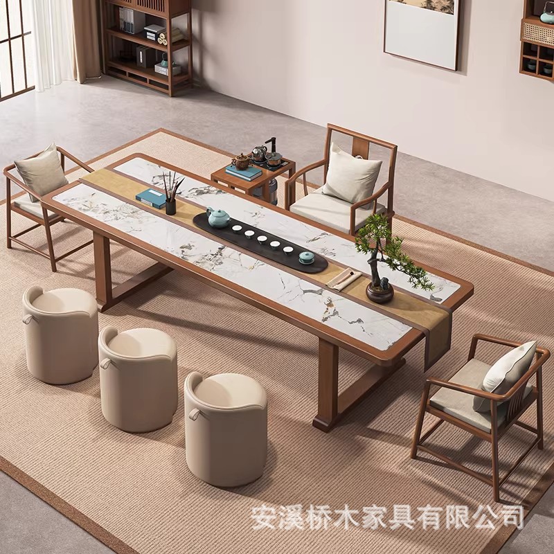 新中式实木茶桌椅组合现代简约岩板家用客厅泡茶台办公室阳台茶几图片