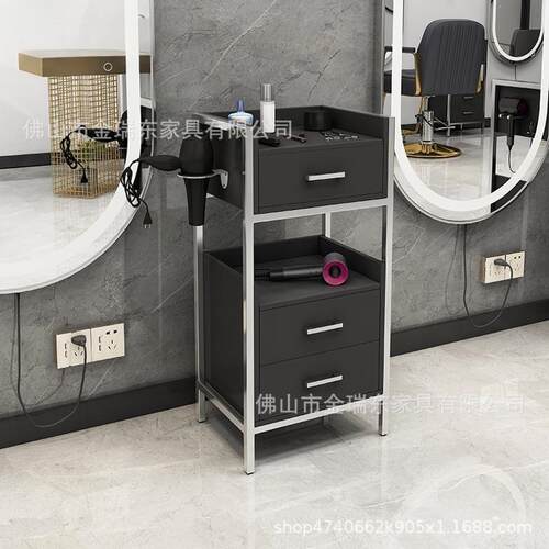 黑色理发店推车发廊收纳置物架储物推车美发工具柜salon trolly