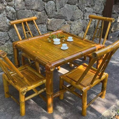 纯手工竹桌子茶桌碳化餐桌茶几办公家用庭院火锅桌复古凳子竹椅子