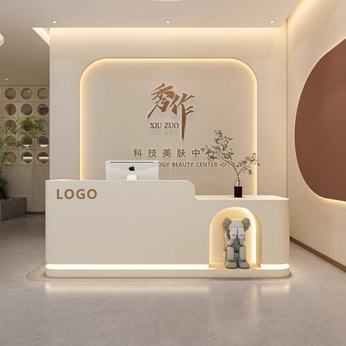 轻奢时尚酒店前台美容院接待台收银台简约现代服装店柜台板木吧台