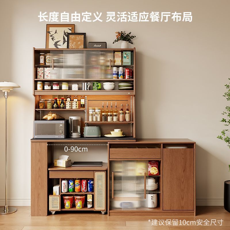 实木餐边柜伸缩水吧台餐桌厨房橱柜置物柜一体客厅茶水柜靠墙绢花图片