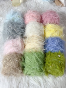 JiuJiu手混线 8公分长毛仿貂绒毛棒针编织毛衣围巾毛线180g-200g