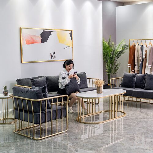 网红款接待北欧轻奢铁艺民宿服装店美发店成套沙发休闲沙发组合