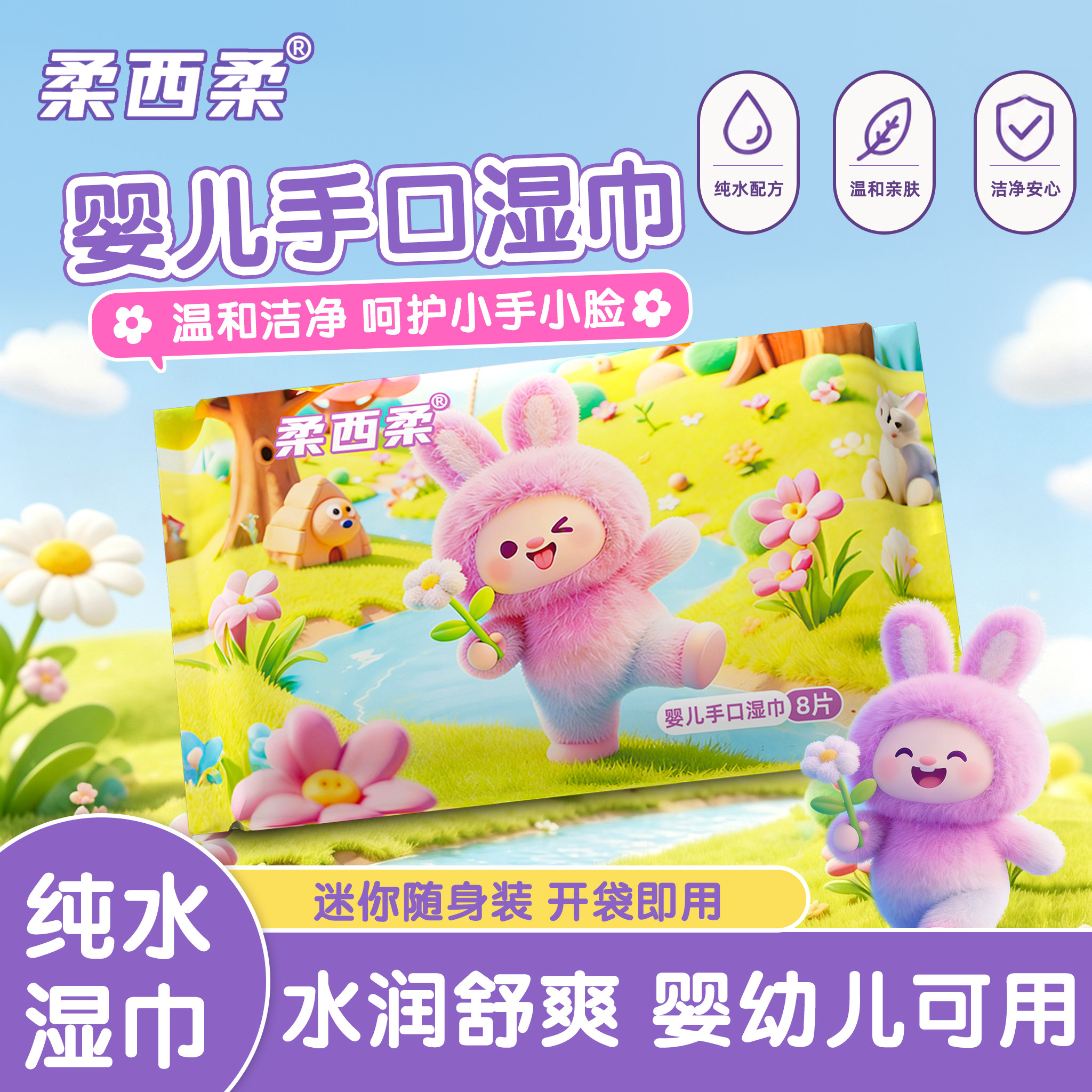 【品牌补贴】柔西柔婴儿手口湿巾纯水配方温和亲肤婴幼儿可用加厚