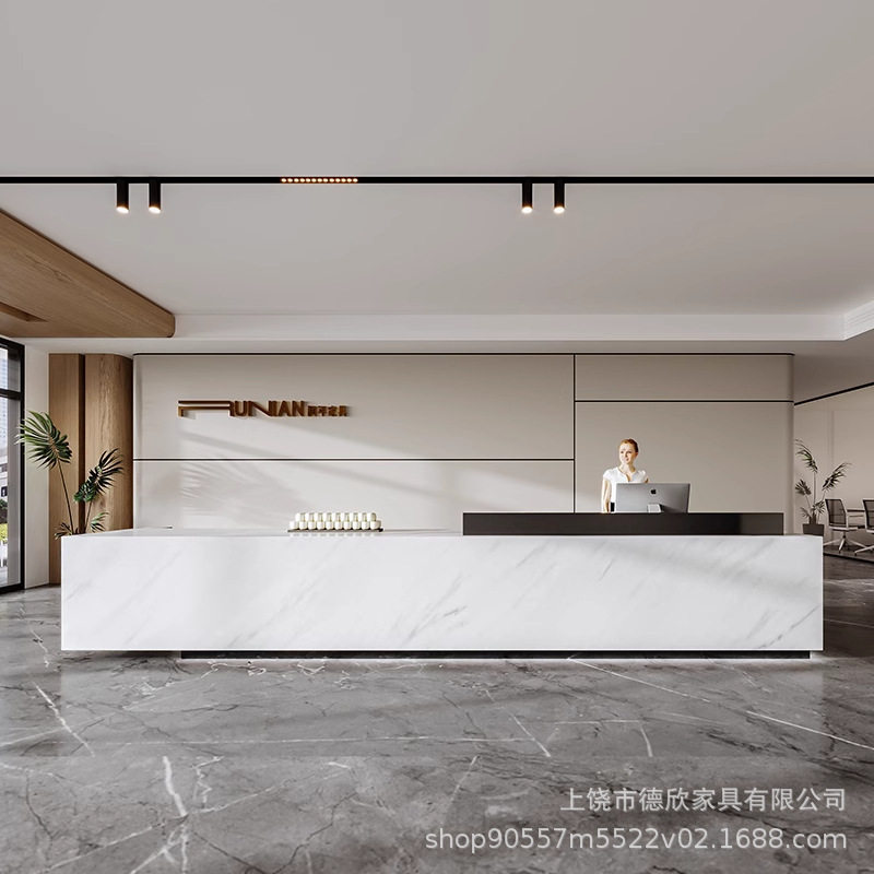 岩板大理石售楼部接待台健身会所公司前台酒店吧台大气现代收银台图片