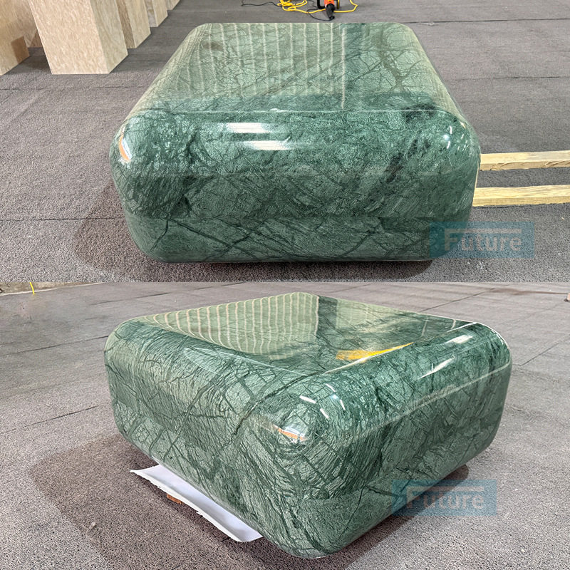 天然大理石印度绿圆润方形咖啡桌石材台面家具按要求设计茶几边几图片