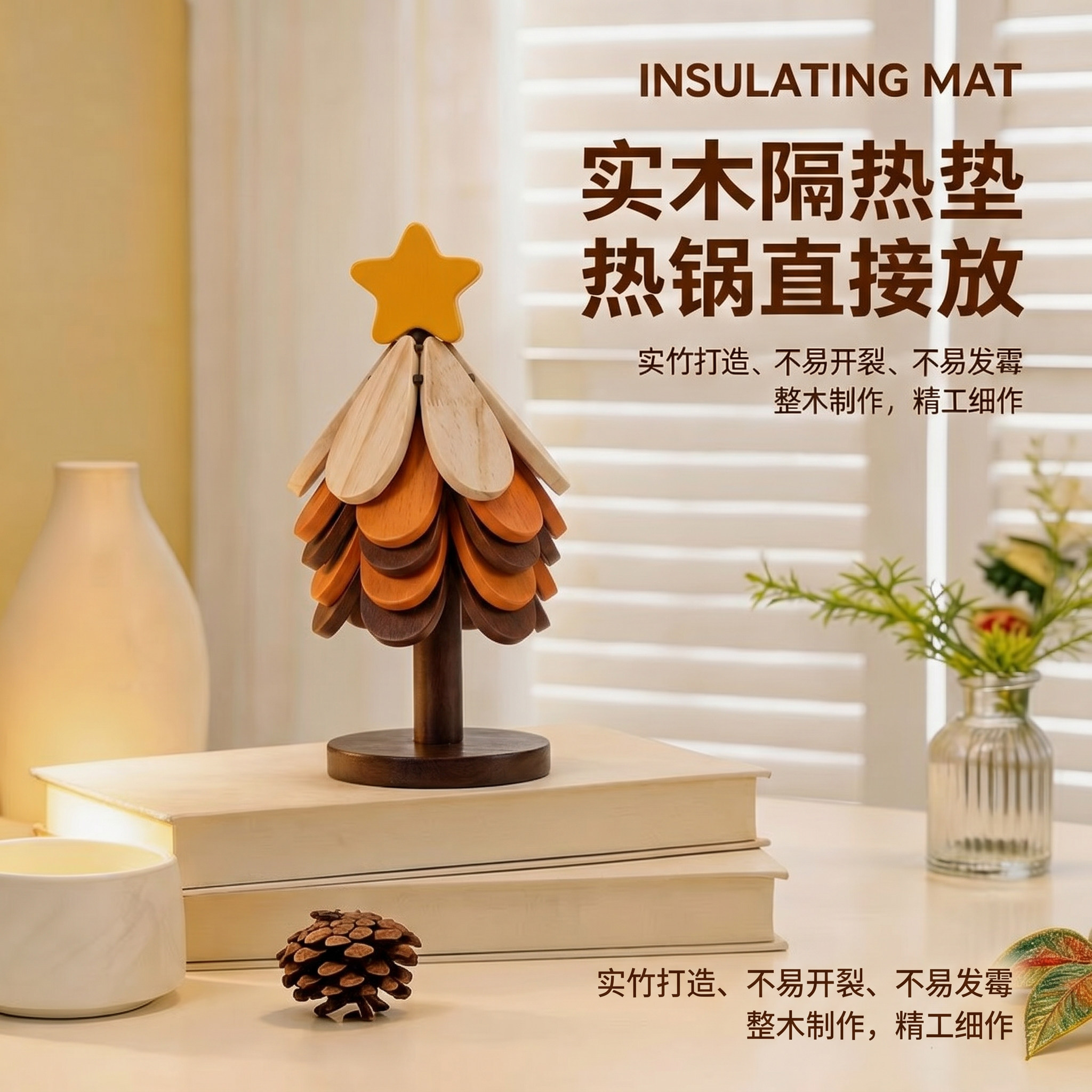 实木防烫隔热垫一棵树创意桌面隔热锅垫防烫隔热杯垫餐桌创意摆件