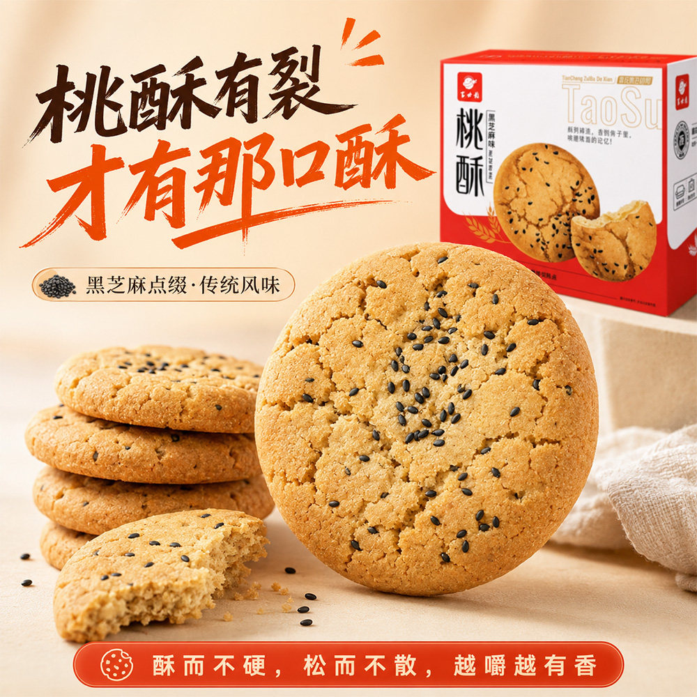 黑芝麻桃酥500g整箱老式怀旧传统糕点早餐解馋食品休闲零食小吃