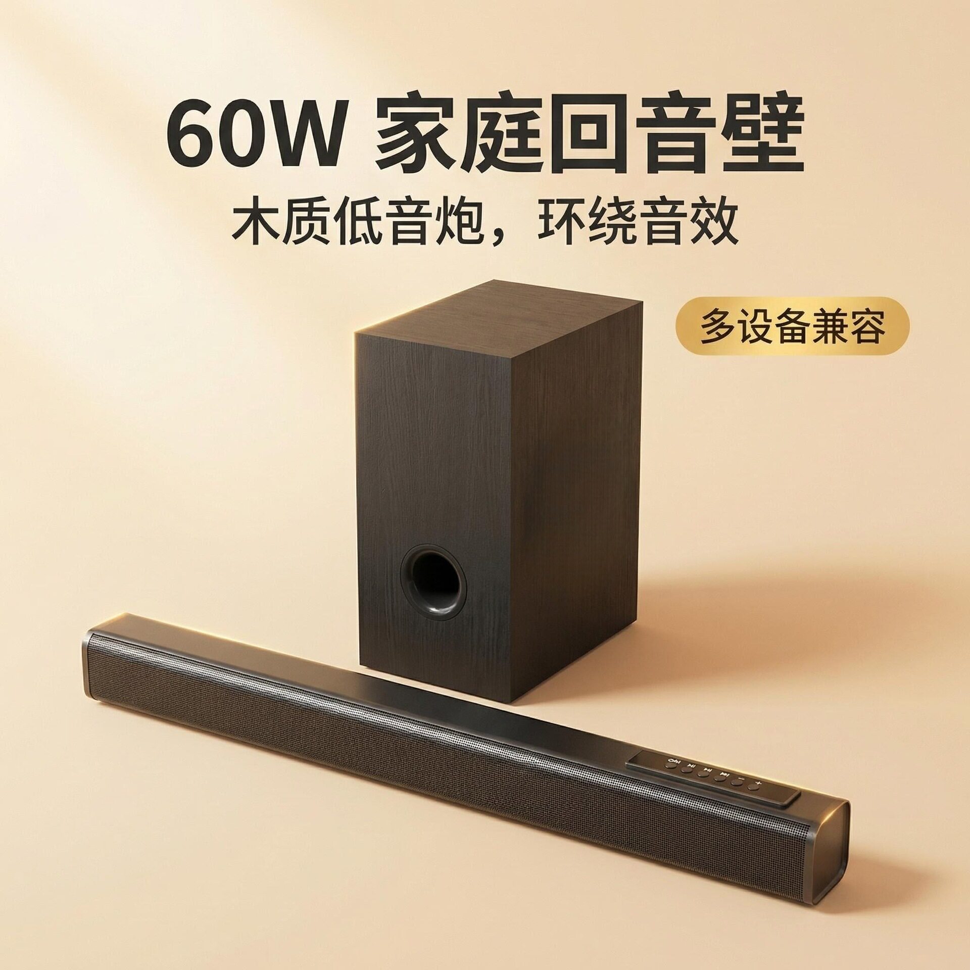 回音壁电视音箱 无线蓝牙音响 2.1木质低音炮 支持U盘HDMI带遥控