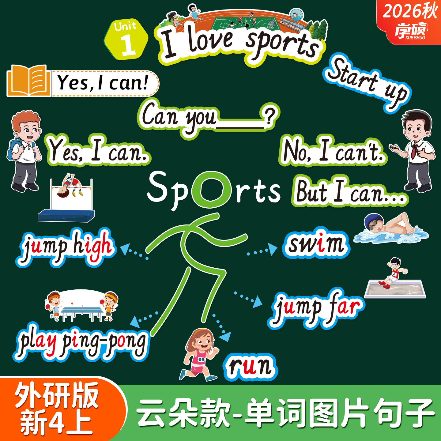 2026秋新外研版小学四年级上册英语单词卡片句型课堂创意板书教具