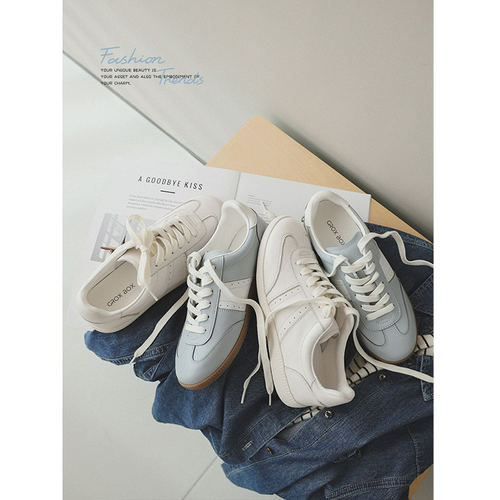 苹果的生活家|海盐系CP 舒服百搭拼接厚底系带休闲德训鞋小白鞋