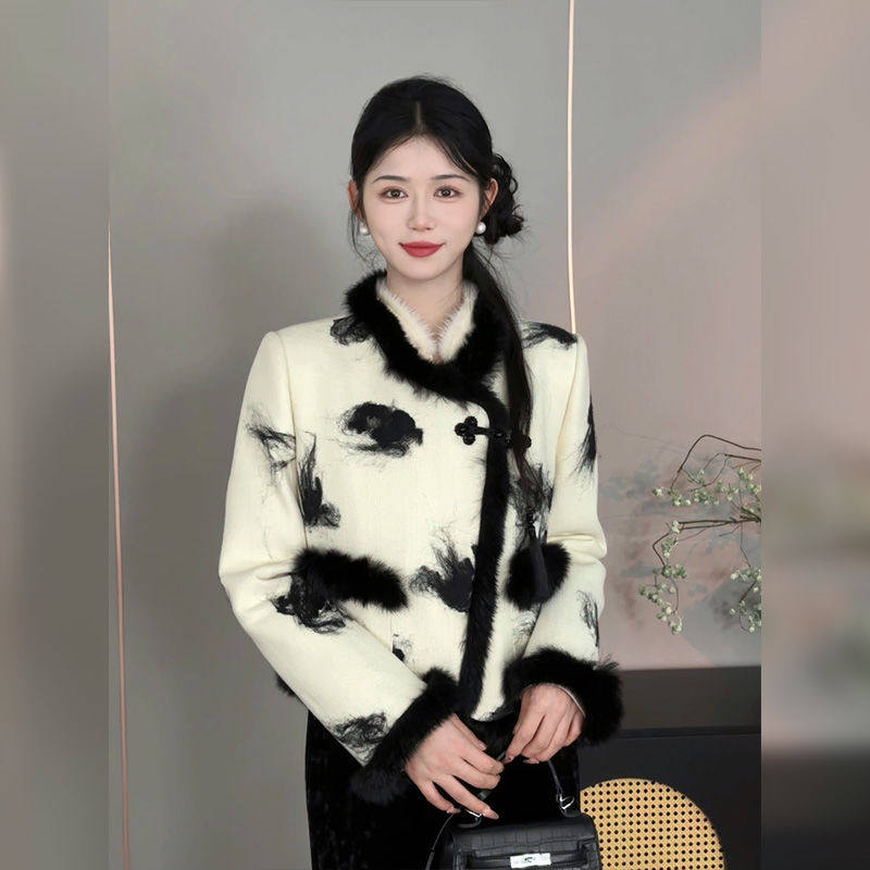 【丹青令】气质时尚女冬季短毛呢外套百搭洋气半裙复古新中式套装