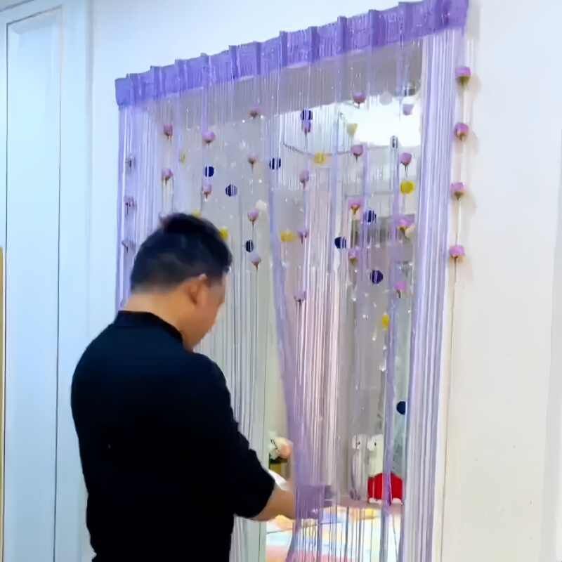 家用玫瑰花线门帘客厅卧室挂帘加密门帘窗帘隔断屏风婚庆流苏帘子