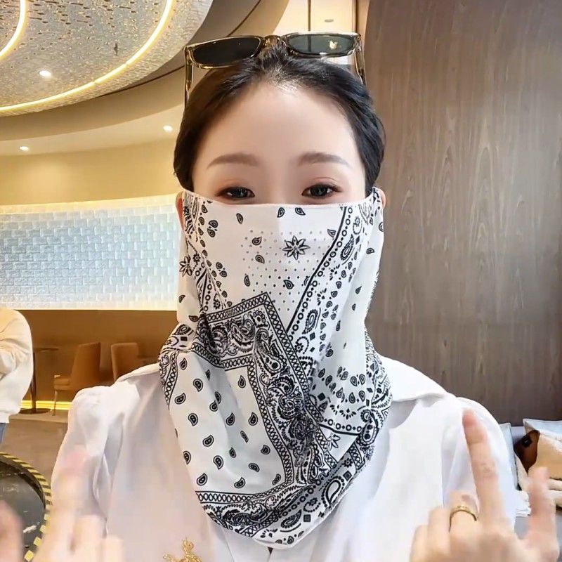 防晒面罩加大加宽全脸款显脸小防紫外线一体护颈丝巾夏季冰丝面纱