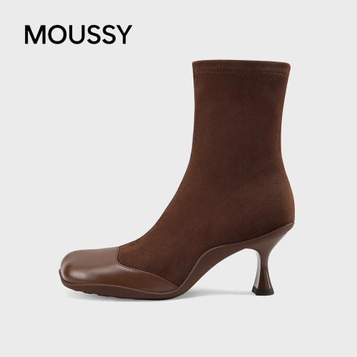 MOUSSY秋冬方头粗跟中筒袜靴女