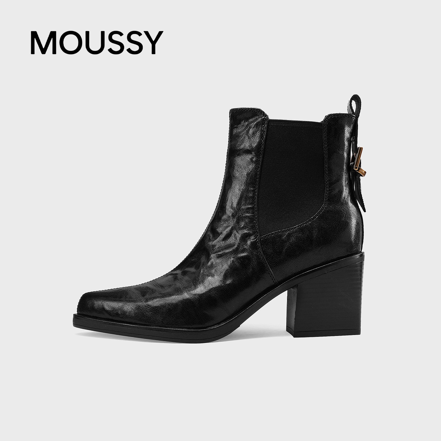 MOUSSY切尔西粗跟真皮增高短靴