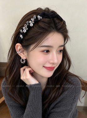 黑色丝绒发箍女不勒头蓬松高颅顶