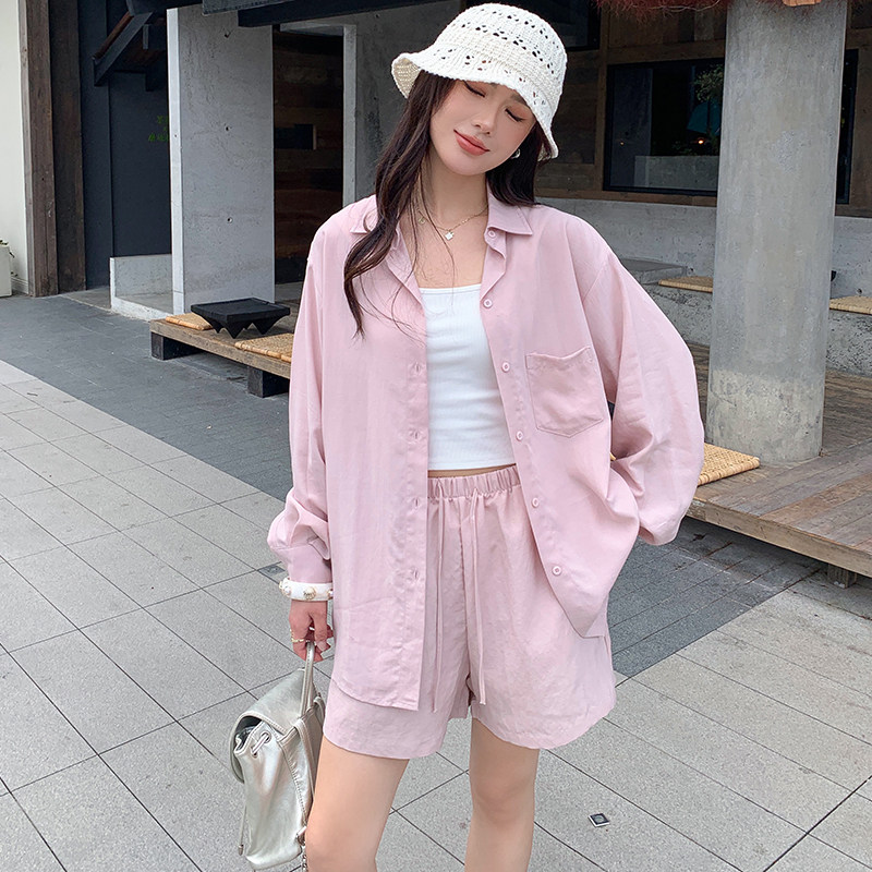 夏季透气两件套莱赛尔亚麻短裤款女式轻薄套装