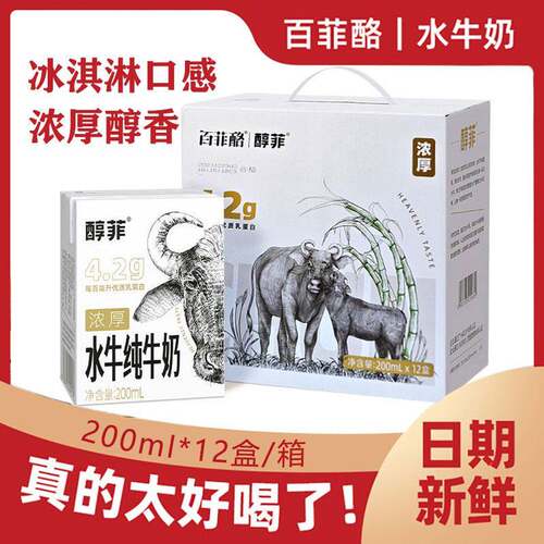5月百菲酪水牛纯牛奶醇菲4.2纯奶200ml*12盒整箱学生儿童早餐奶