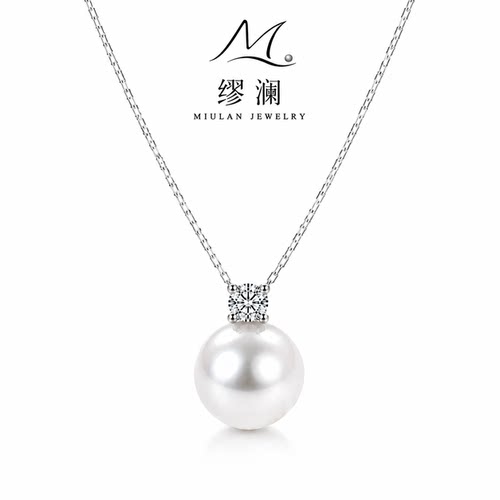 缪澜18K金Akoya海水珍珠钻石吊坠