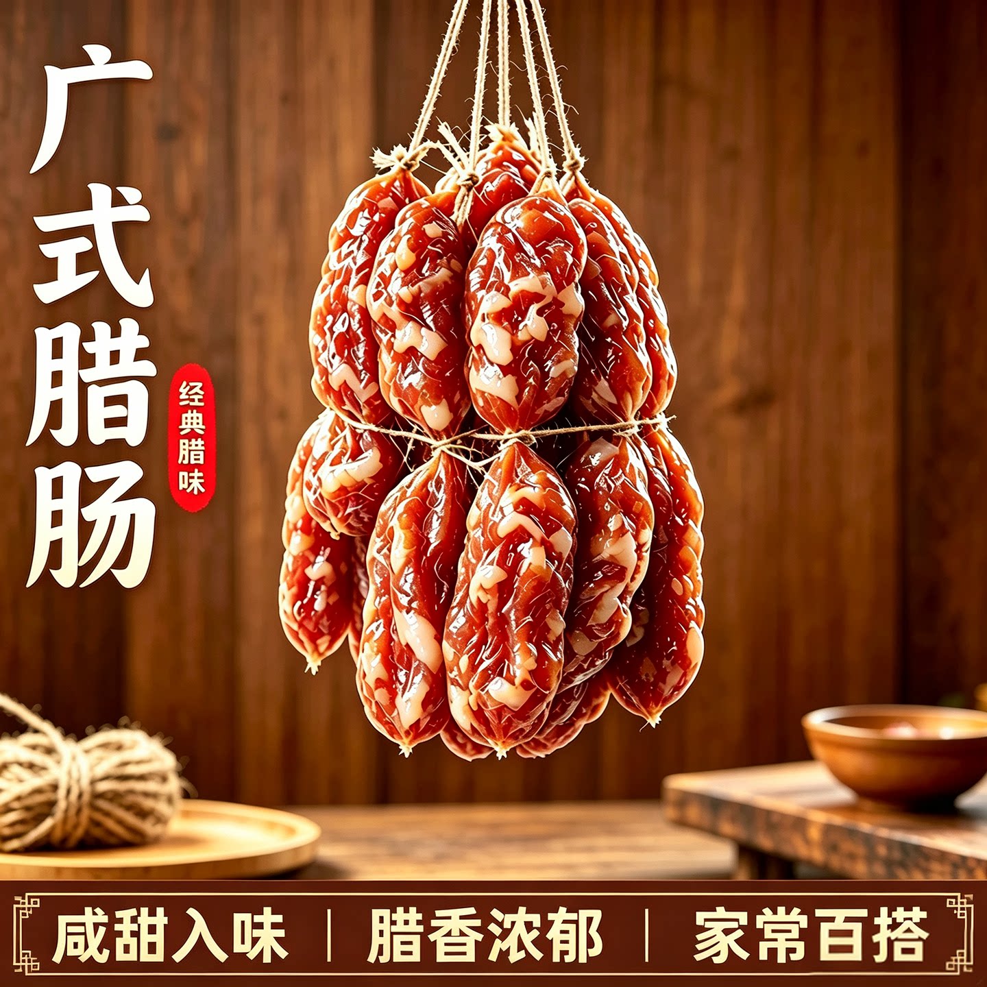 粒粒肠正宗广式小腊肠广东特产咸甜味短肠枣肠广式煲仔饭腊肠农家