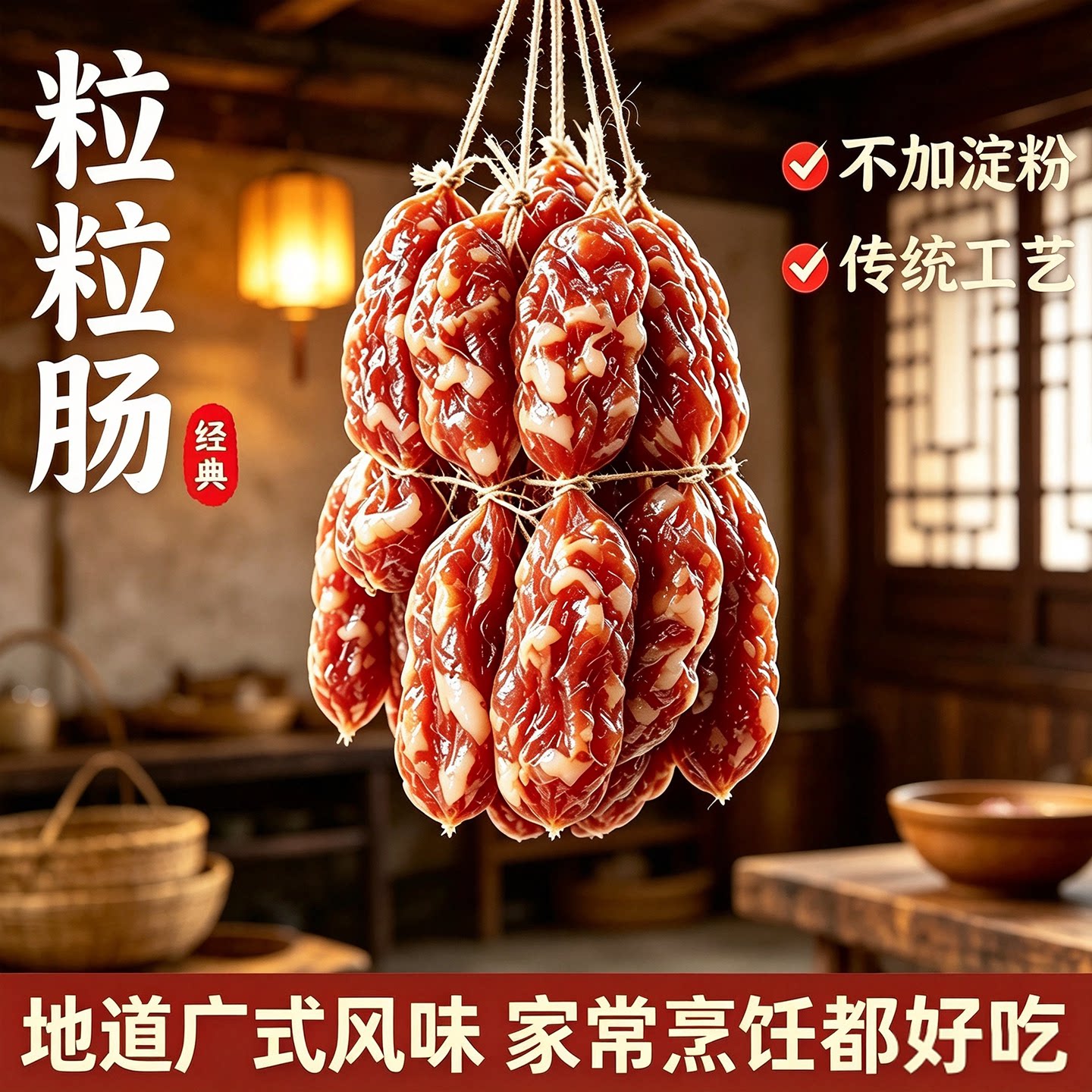 正宗广式小腊肠粒粒肠广东特产咸甜味短肠枣肠广式煲仔饭腊肠