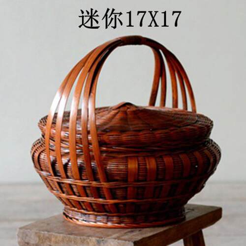 复古做旧竹编带盖拜神结婚提篮