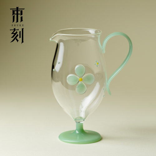 束刻花屿高足玻璃公道杯精致铃兰手持茶海高颜值分茶器泡茶匀杯