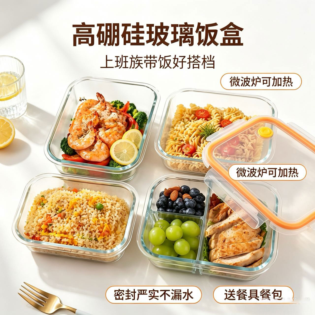 高硼硅玻璃饭盒可微波炉加热图片