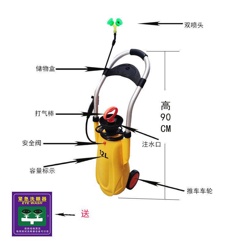 实验室用手推移动式洗眼器便携厂家压力冲肤紧急双口喷淋洗眼器