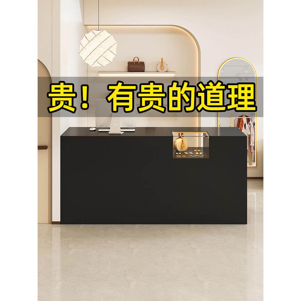 黑色烤漆网红潮店收银台带玻璃展示柜7字形女装服装店铺小型吧台