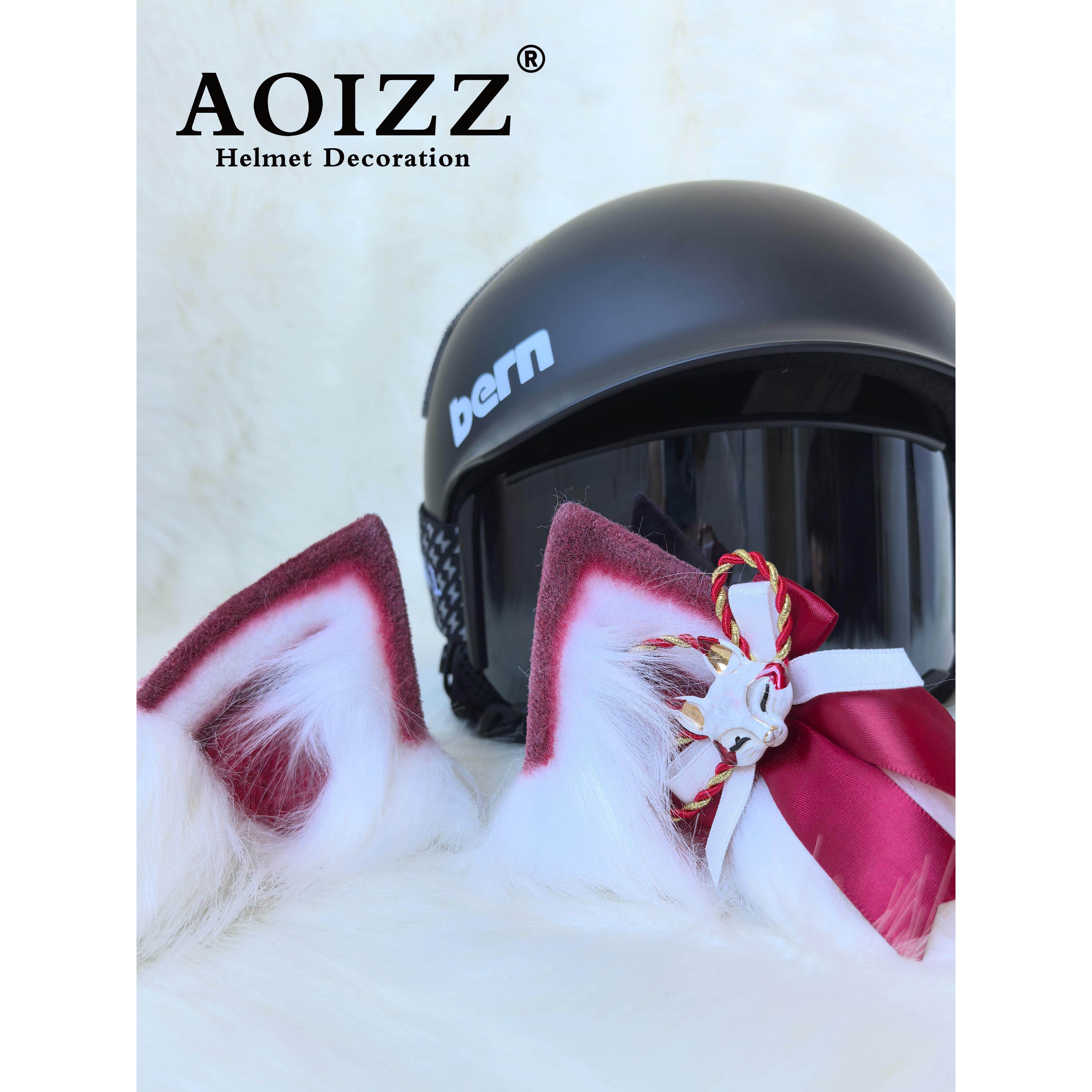 ◆Aoizz◆头盔装饰红色小耳朵配件滑雪摩托车电动车头盔狐耳
