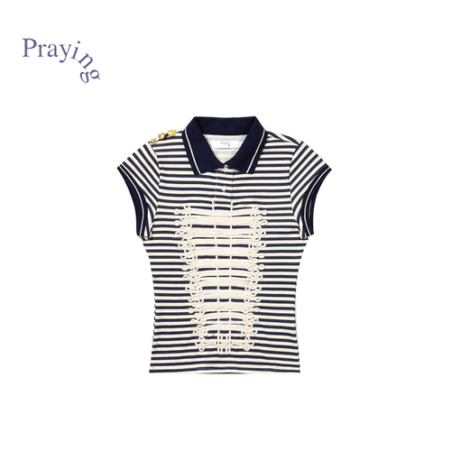 Praying复古女士条纹Polo衫26秋