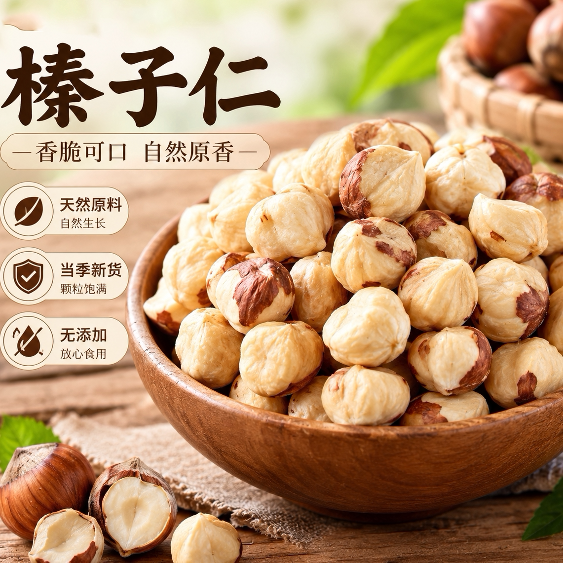 大榛子仁熟原味坚果东北榛果果仁雪花酥烘焙干果商用榛仁臻子碎粒