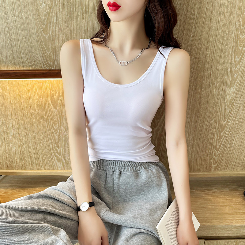 白色吊带背心女夏外穿内搭U领美背网红设计感小众紧身打底上衣潮