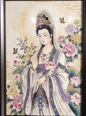S2328新中式餐厅客厅玄关书房会客室瓷板挂画观世音菩萨4565