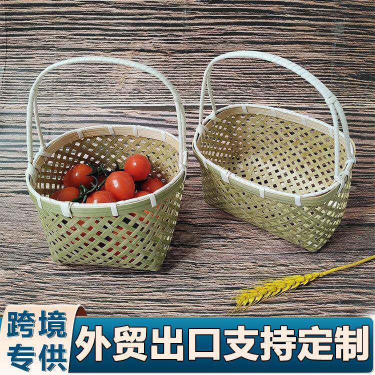 手工竹编手提篮儿童采摘水果篮幼儿园提篮插花装饰摆件篮竹编制品