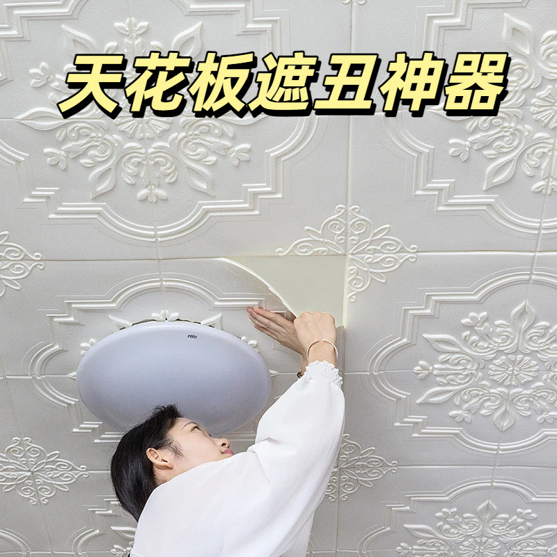 天花板改造遮丑神器贴纸3d立体自粘墙贴房顶吊顶屋顶防水装饰墙纸