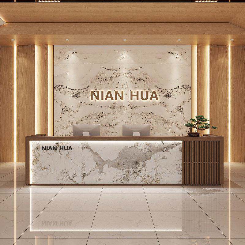 新中式前台接待台原木系酒店吧台接待台