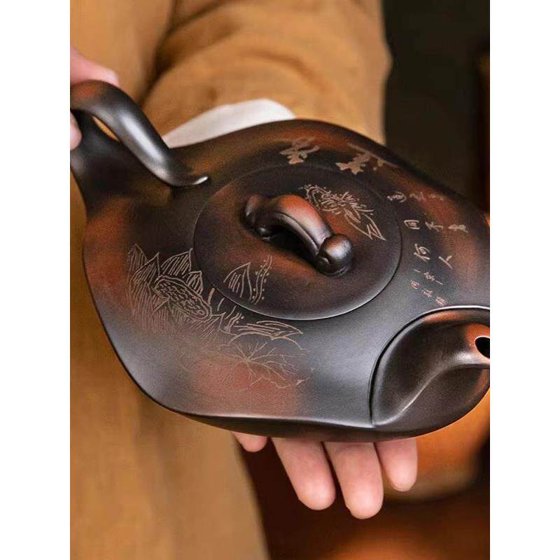 紫陶紫砂壶云南建水全手工爱莲说茶壶家用办公功夫茶具套装高档