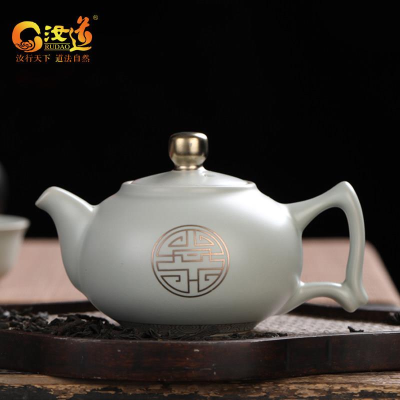 汝道汝窑茶壶可养开片泡茶壶功夫茶壶过滤单壶复古家用陶瓷手柄壶