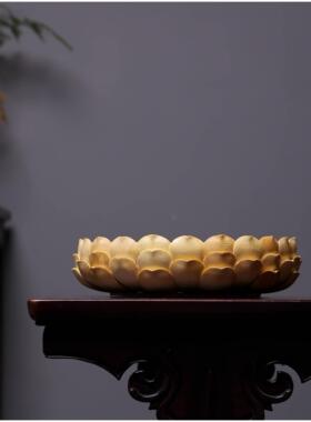 桧木精雕刻莲花台底座手工花瓣佛像神像加高圆形座摆件家居装饰品