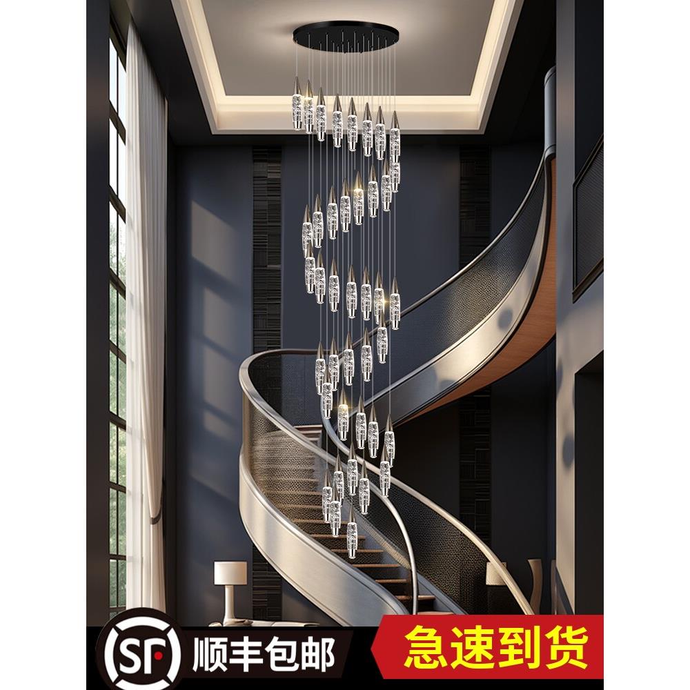 楼梯灯旋转覆式地板水晶长枝形吊灯现代简单无障碍豪华大房子阁楼