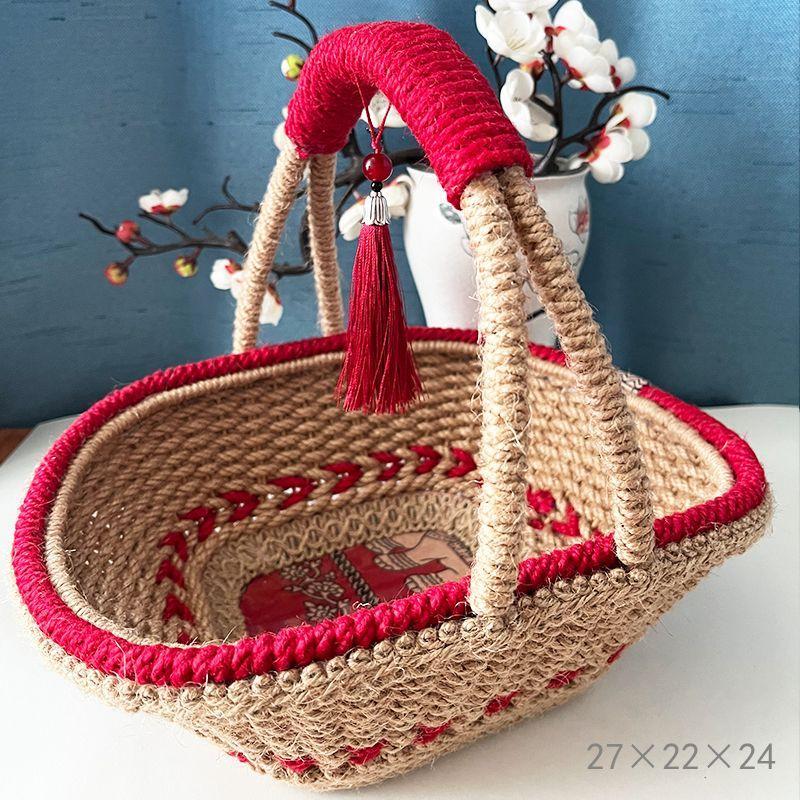 坐月子鸡蛋花篮客厅麻绳手工编织成品复古提篮家居结婚手提蓝