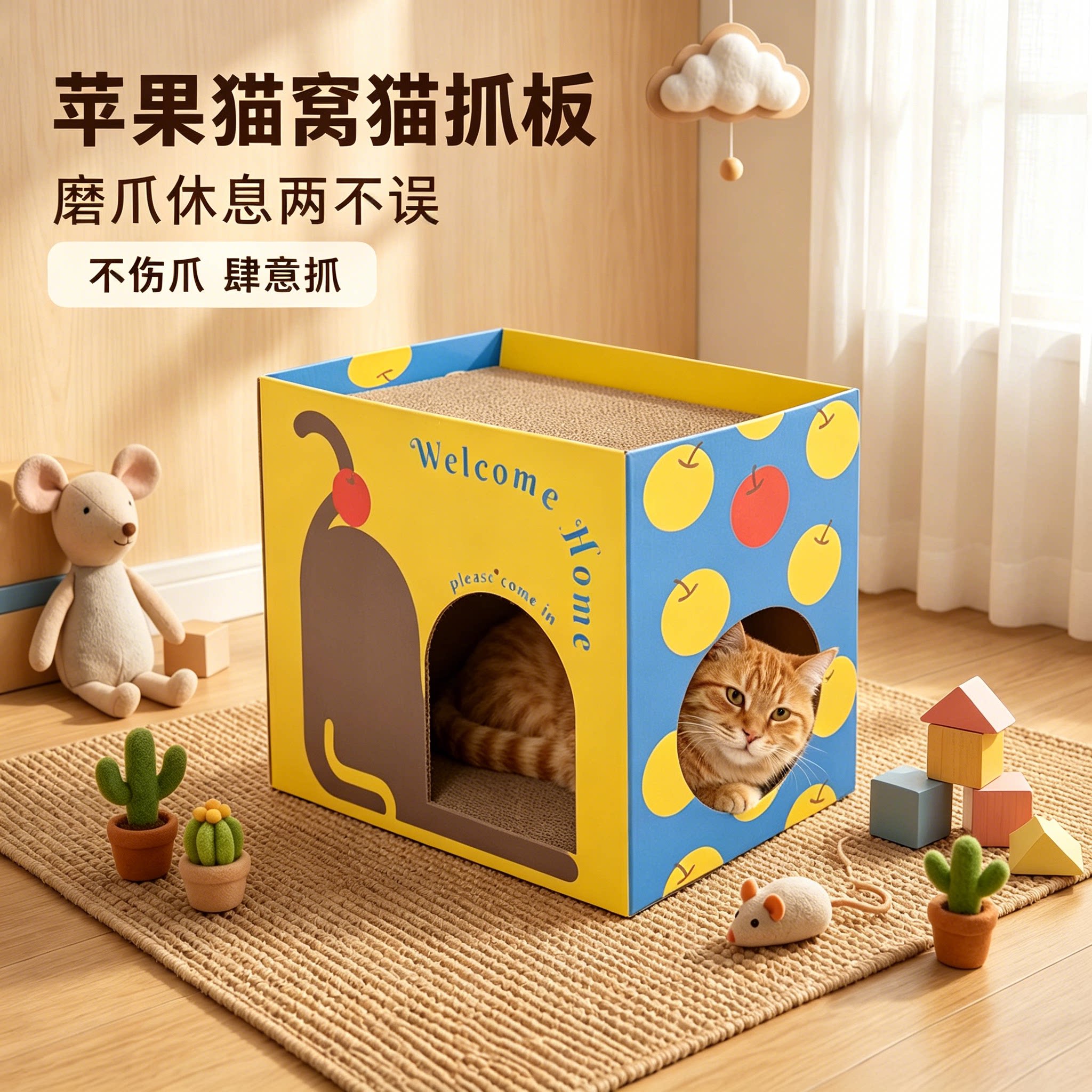 双层瓦楞纸猫窝抓板一体大号封闭图片