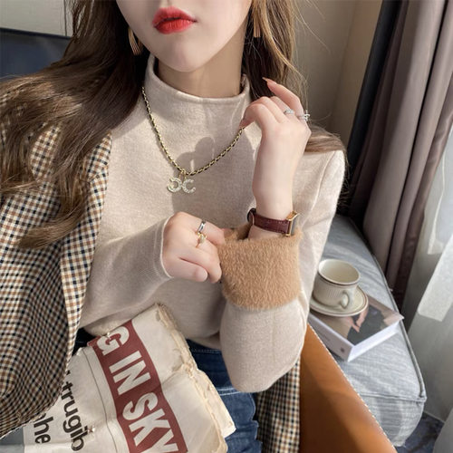 一体绒水貂绒毛衣女秋冬