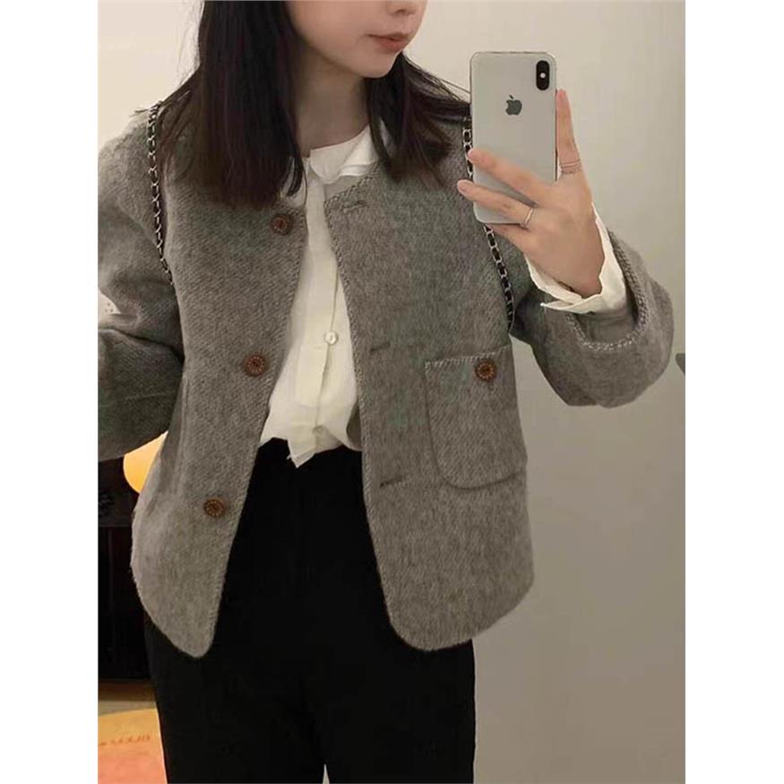 设计感小众圆领开衫毛呢