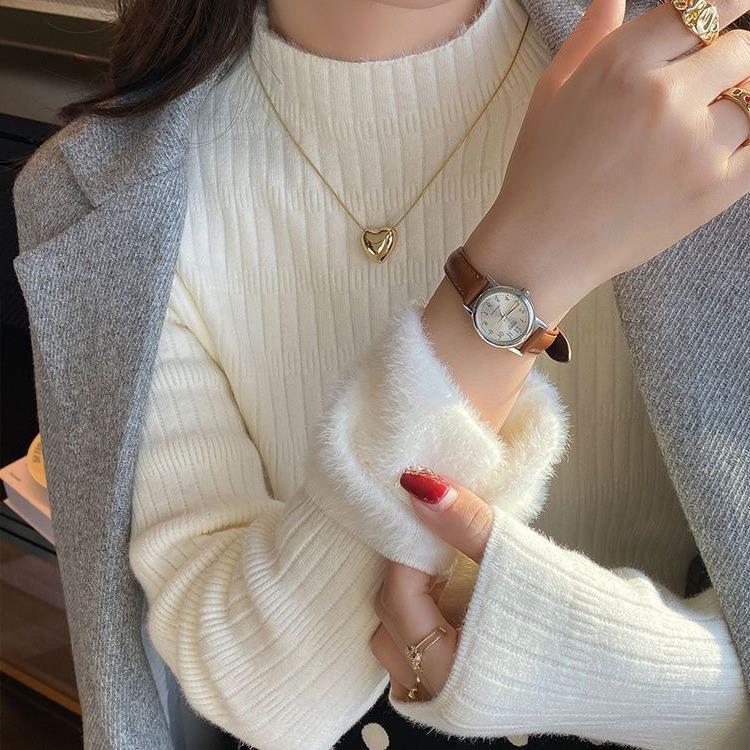 加绒加厚毛衣女打底衫半